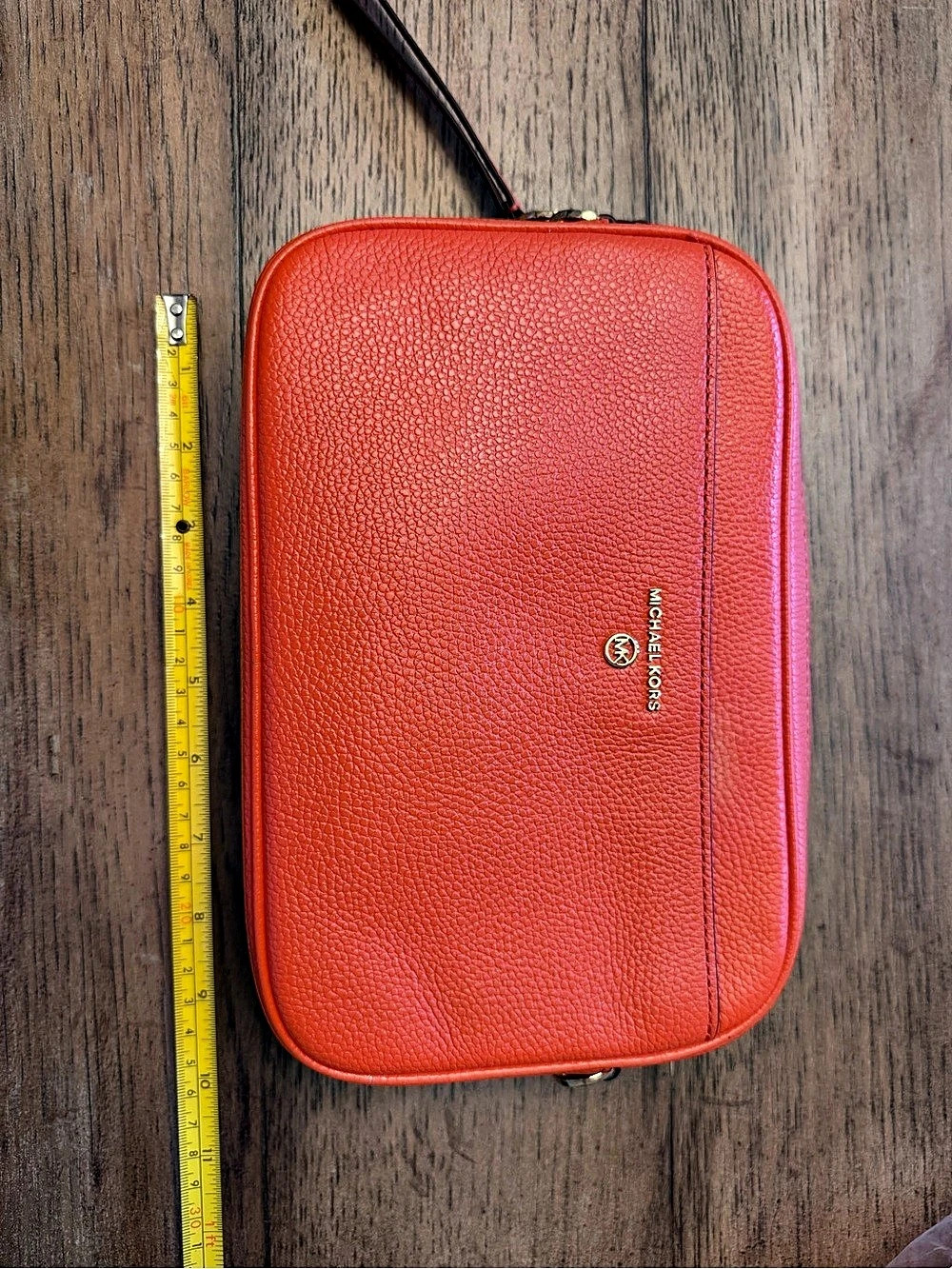 Michael Kors Jet Set Large Pebbled Leather Camera Crossbody Bag Orange Crossbody